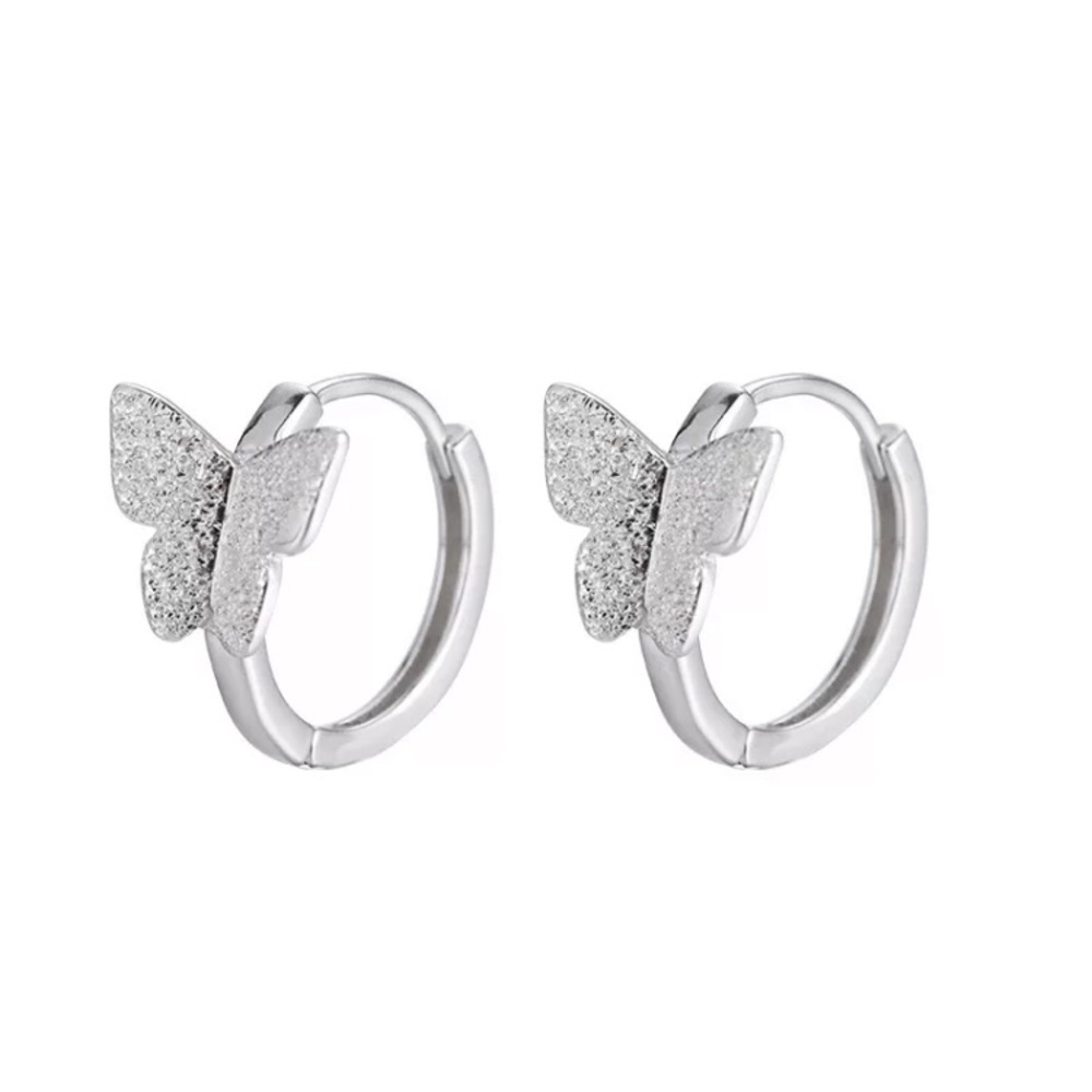 Sterling Silver Shiny Matte Butterfly Hoop Earrings Gorgeous Jewelry - Picture 4 of 4